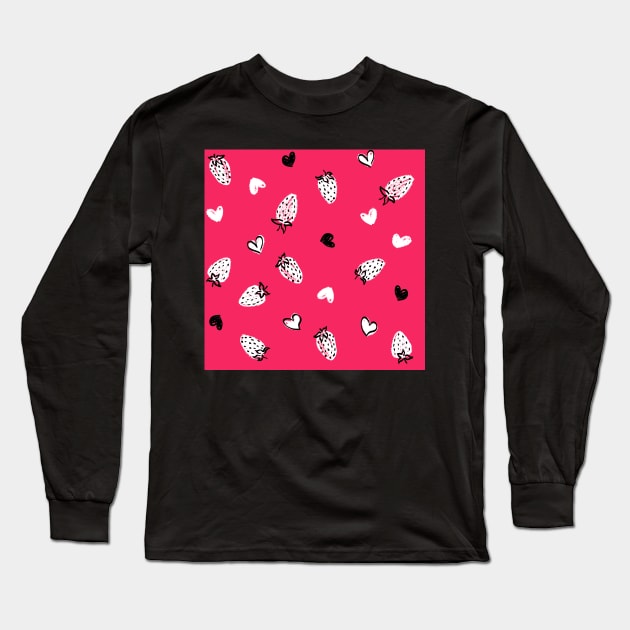 Hot Pink Strawberry Love Long Sleeve T-Shirt by Carolina Díaz